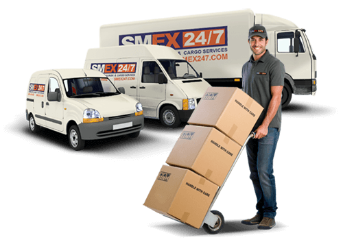 business courier service los angeles delivering 3 boxes smiling